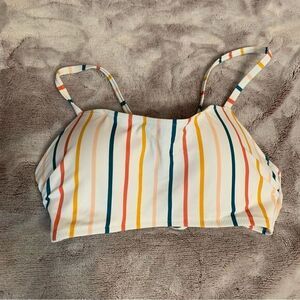 Shade & Shore Bikini Top Womens 32A White Striped Tie Back Swimsuit Beach Summer